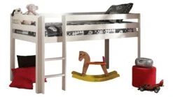 Pino Wit Gelakt Massief Grenen – Halfhoogslaper met Commode, Boekenkast en Bureau -Beter Bed Winkel Halfhoogslaper Pino met commode met 4 laden en boekenkast wit 2