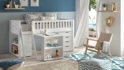 Halfhoogslaper Scott Wit met Bureau, Boekenkast en Commode - Kinderbed