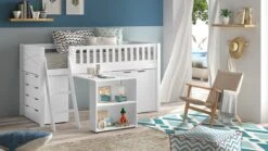 Halfhoogslaper Scott Wit - Met Bureau en 2 Commodes - Massief Grenenhout