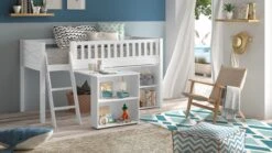 Halfhoogslaper Scott Wit met Bureau en Boekenkast – Ruimtebesparend Kinderbed