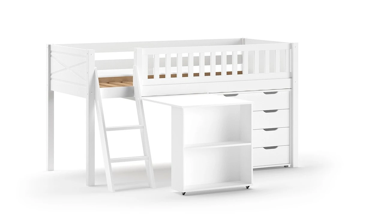 Scott Witte Halfhoogslaper met Bureau en Commode - Massief Grenen Kinderbed 4 Scott Witte Halfhoogslaper met Bureau en Commode - Massief Grenen Kinderbed - Afbeelding 2