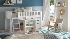 Scott Witte Halfhoogslaper met Bureau en Commode - Massief Grenen Kinderbed