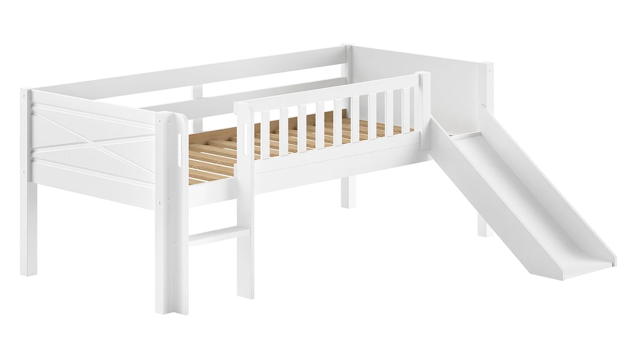 Halfhoogslaper Scott met Glijbaan en Trap – Wit Massief Grenen Kinderbed 4 Halfhoogslaper Scott met Glijbaan en Trap – Wit Massief Grenen Kinderbed - Afbeelding 2