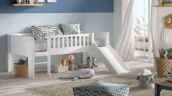 Halfhoogslaper Scott met Glijbaan en Trap – Wit Massief Grenen Kinderbed