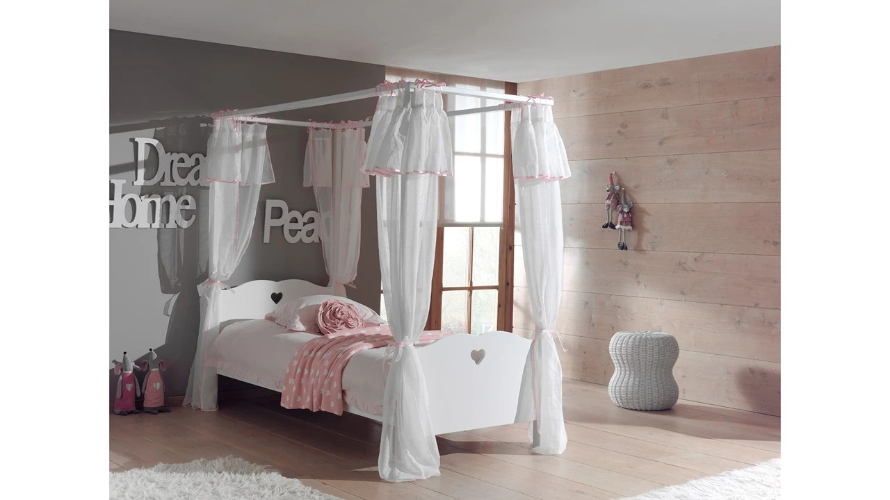 Vipack Amori Hemelbed Wit met Gordijnen - Romantisch Kinderbed met Hartjes 3 Vipack Amori Hemelbed Wit met Gordijnen - Romantisch Kinderbed met Hartjes
