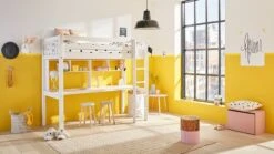 Flexworld Hoogslaper Kris Wit - Massief Grenenhout met Bureau en Opzet