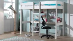 Vipack Pino Hoogslaper Wit – Grenenhout met Bureau en Opbergtrap