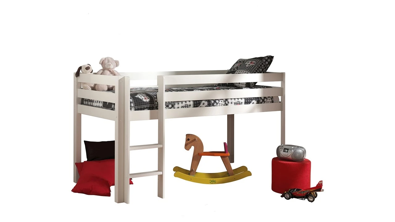 Vipack Pino Halfhoogslaper - Massief Grenenhout - Minimalistisch Wit Kinderbed met Trap 4 Vipack Pino Halfhoogslaper - Massief Grenenhout - Minimalistisch Wit Kinderbed met Trap - Afbeelding 2