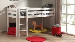 Vipack Pino Halfhoogslaper - Massief Grenenhout - Minimalistisch Wit Kinderbed met Trap