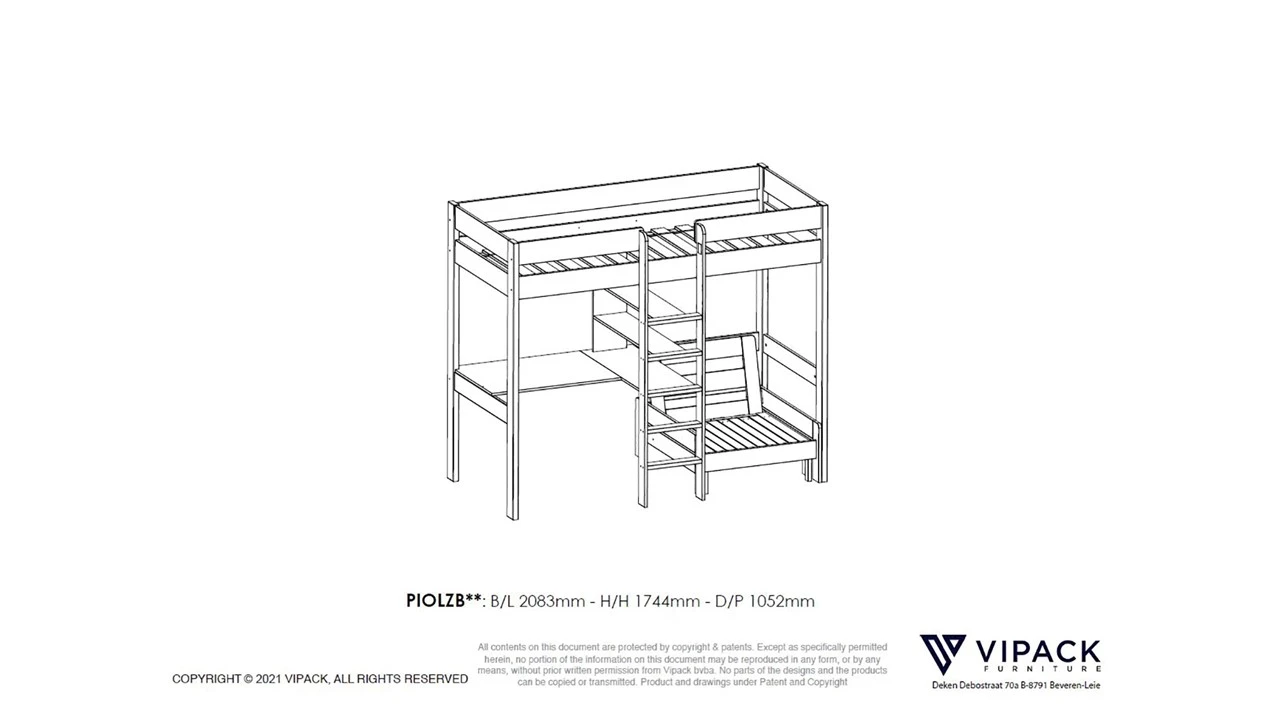 Vipack Pino Hoogslaper met Slaapbank, Bureau en Opbergruimte - Massief Grenenhout 9 Vipack Pino Hoogslaper met Slaapbank, Bureau en Opbergruimte - Massief Grenenhout - Afbeelding 7