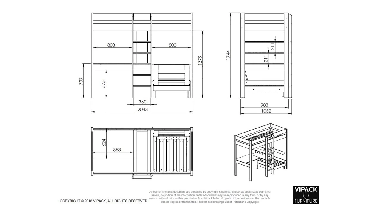 Vipack Pino Hoogslaper met Slaapbank, Bureau en Opbergruimte - Massief Grenenhout 10 Vipack Pino Hoogslaper met Slaapbank, Bureau en Opbergruimte - Massief Grenenhout - Afbeelding 8
