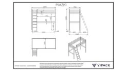Pino Mezzanine Witgelakt Massief Grenen – Inclusief Boekenkast & Zetelbed Hoogslaper 90x200 -Beter Bed Winkel Hoogslaper Pino mezzanine met boekenkast wit 9