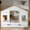 Huisbed Babs 90x200 Wit & Grenen – Landelijk Kinderbed met Slaaplade en Vensterbanken -Beter Bed Winkel Huisbed 90 met slaaplade Babs wit