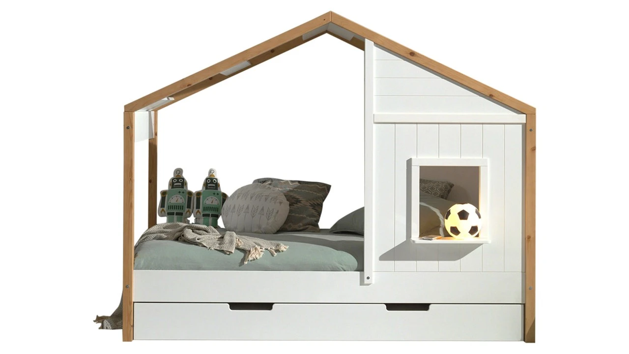 Babs Wit en Grenen met Slaaplade - Landelijk Bedhuisje met Vensterbank 4 Babs Wit en Grenen met Slaaplade - Landelijk Bedhuisje met Vensterbank - Afbeelding 2