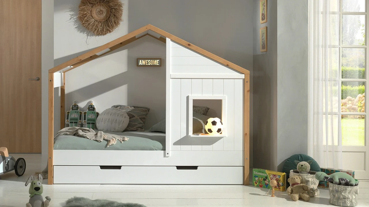 Babs Wit en Grenen met Slaaplade - Landelijk Bedhuisje met Vensterbank 3 Babs Wit en Grenen met Slaaplade - Landelijk Bedhuisje met Vensterbank