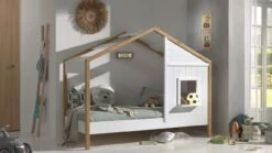 Vipack Huisbed Babs 91 Wit & Massief Grenen – Kinderbed met Dak en Vensterbank