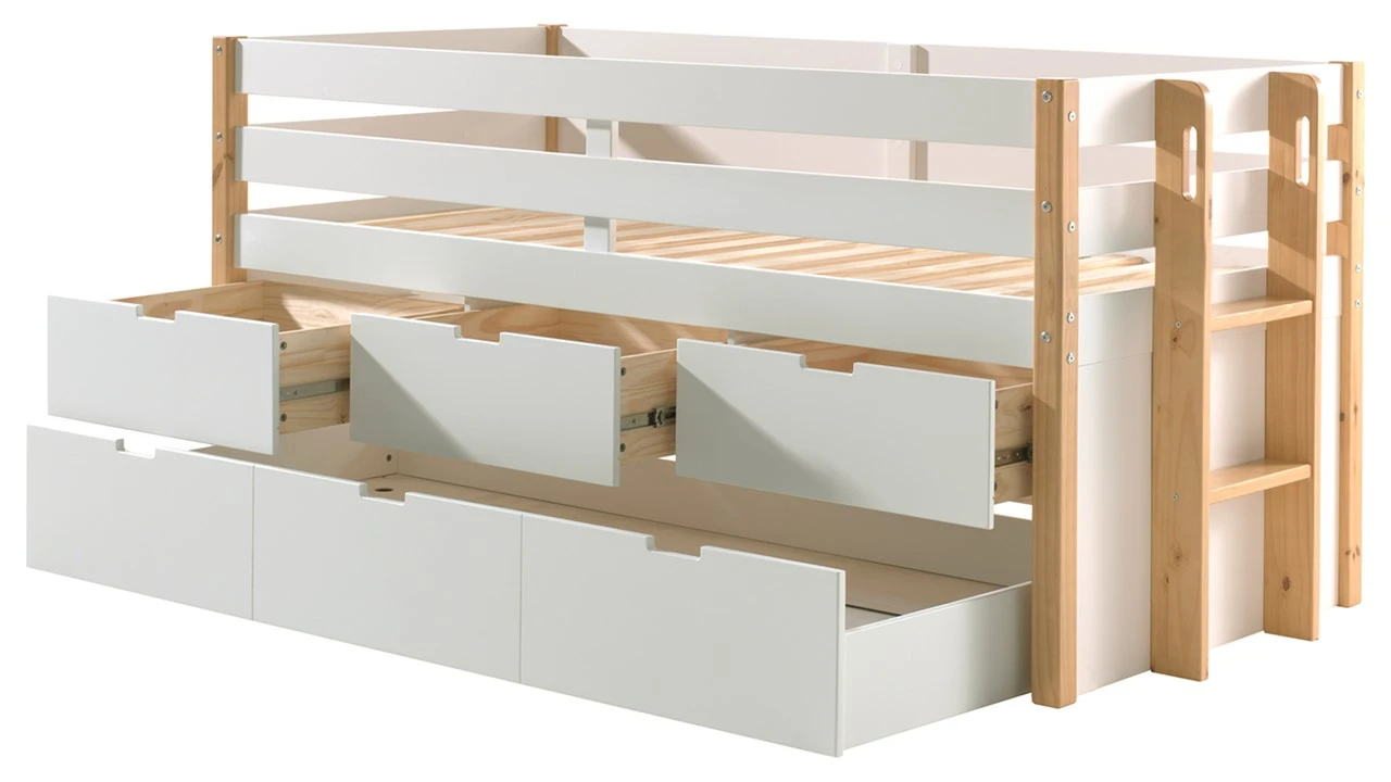 Kajuitbed Magrit Wit en Natuurlijk Hout – Scandinavisch Design met 3 Laden 6 Kajuitbed Magrit Wit en Natuurlijk Hout – Scandinavisch Design met 3 Laden - Afbeelding 4