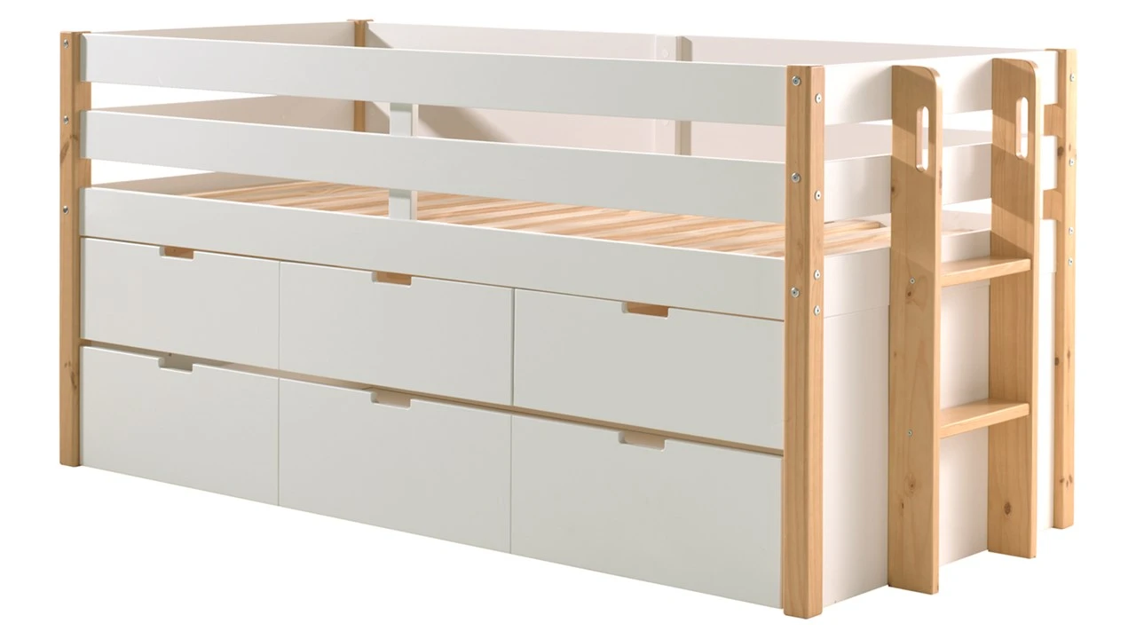 Kajuitbed Magrit Wit en Natuurlijk Hout – Scandinavisch Design met 3 Laden 7 Kajuitbed Magrit Wit en Natuurlijk Hout – Scandinavisch Design met 3 Laden - Afbeelding 5
