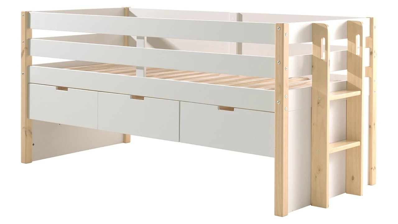 Kajuitbed Magrit Wit en Natuurlijk Hout – Scandinavisch Design met 3 Laden 8 Kajuitbed Magrit Wit en Natuurlijk Hout – Scandinavisch Design met 3 Laden - Afbeelding 6