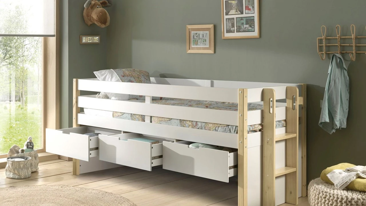 Vipack Kajuitbed Margrit 91 - Wit & Grenen Scandinavisch Design met 3 Opberglades 4 Vipack Kajuitbed Margrit 91 - Wit & Grenen Scandinavisch Design met 3 Opberglades - Afbeelding 2