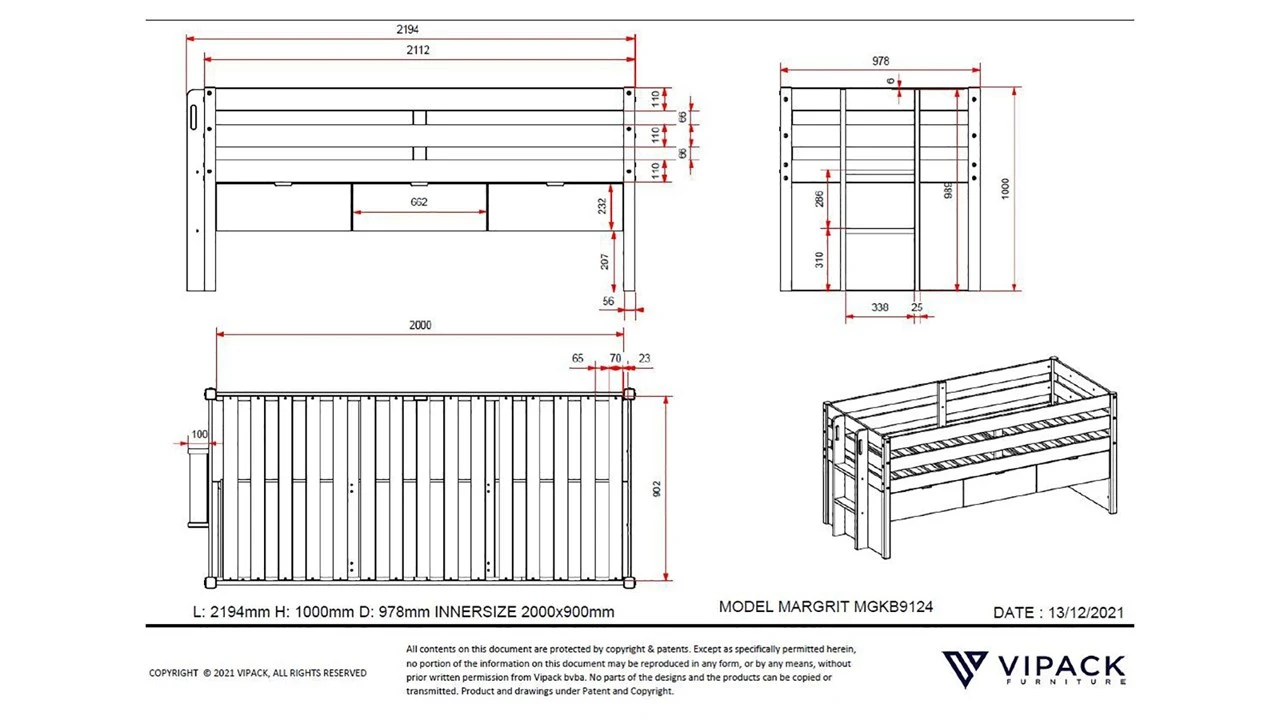 Vipack Kajuitbed Margrit 91 - Wit & Grenen Scandinavisch Design met 3 Opberglades 6 Vipack Kajuitbed Margrit 91 - Wit & Grenen Scandinavisch Design met 3 Opberglades - Afbeelding 4