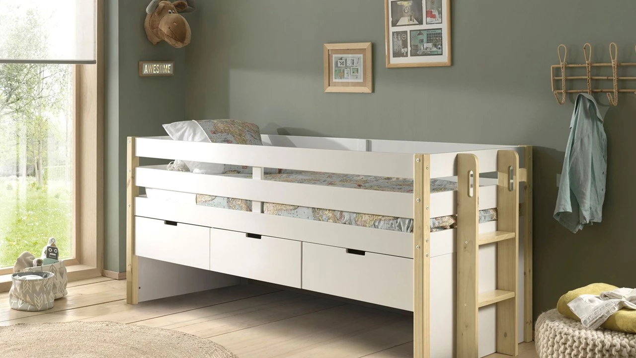 Vipack Kajuitbed Margrit 91 - Wit & Grenen Scandinavisch Design met 3 Opberglades 3 Vipack Kajuitbed Margrit 91 - Wit & Grenen Scandinavisch Design met 3 Opberglades