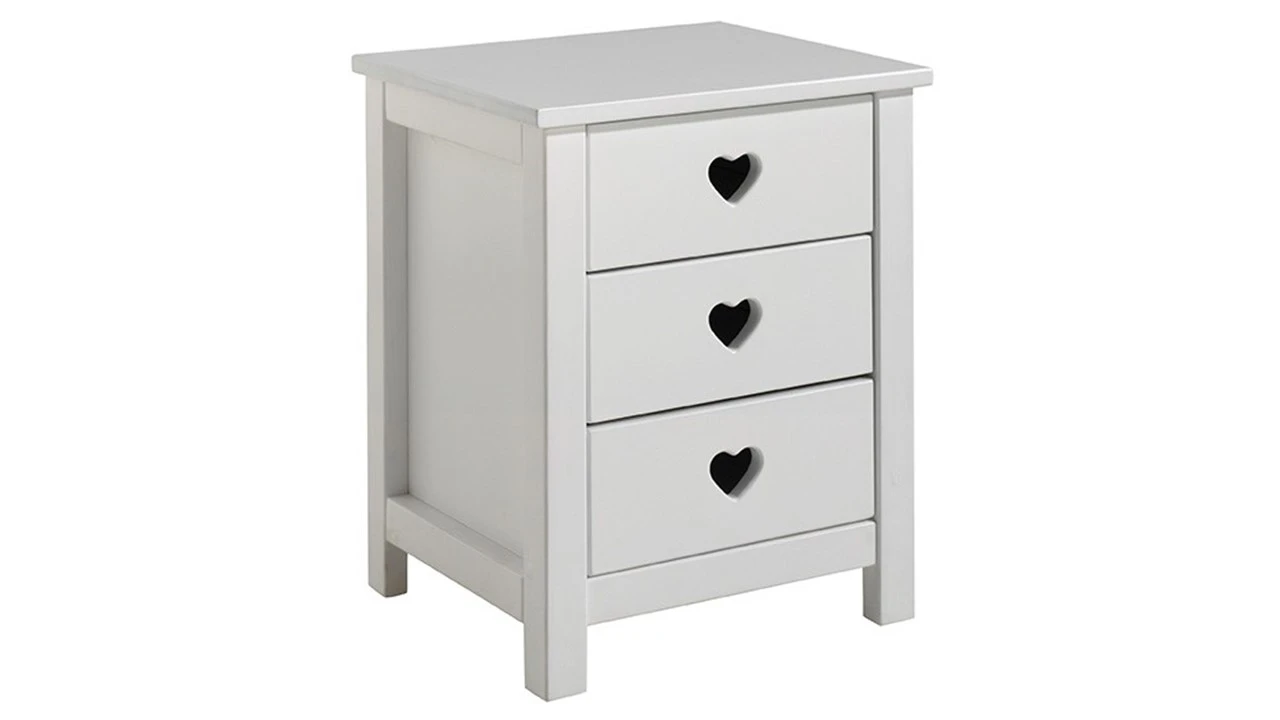 Vipack Amori Wit Kinder Nachtkastje - 3 Laden met Hartjes Handgrepen 3 Vipack Amori Wit Kinder Nachtkastje - 3 Laden met Hartjes Handgrepen