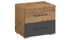 Birmingham Nachtkast 2 Laden – Industrieel Eiken & Zwart Metaal – Slaapkamer Bijzetkast