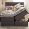 Opbergboxspring Ted Antraciet met Luxe HR Topper – Ruimtebesparend Design met Verticaal Gestikt Hoofdbord -Beter Bed Winkel Opbergboxspring Ted met topper Luxe HR