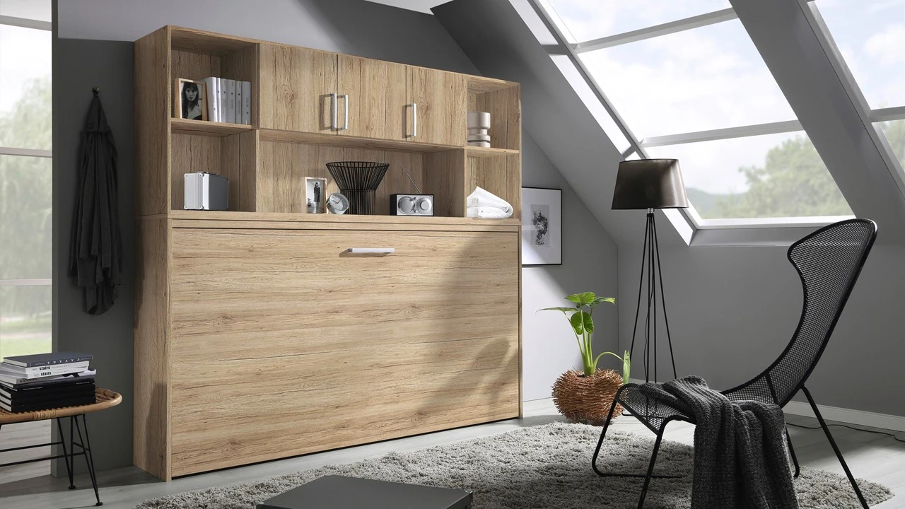 Albero Opklapbed Met Bovenbouw - Modern Verticaal Wandbed met Extra Opbergruimte 4 Albero Opklapbed Met Bovenbouw - Modern Verticaal Wandbed met Extra Opbergruimte - Afbeelding 2