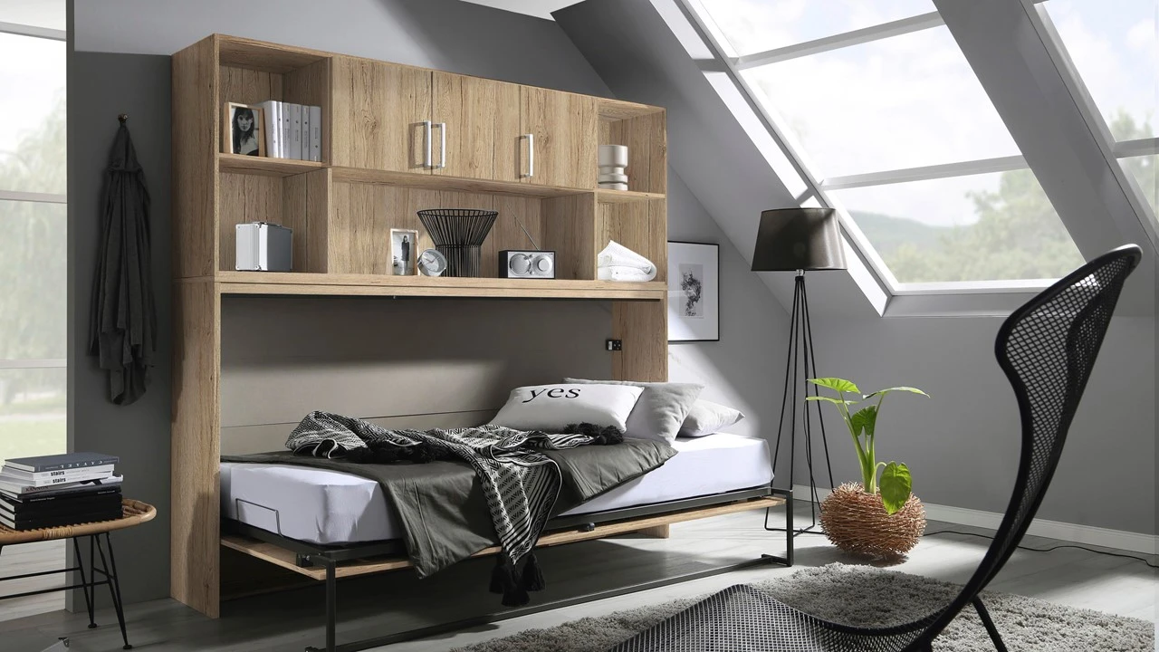 Albero Opklapbed Met Bovenbouw - Modern Verticaal Wandbed met Extra Opbergruimte 3 Albero Opklapbed Met Bovenbouw - Modern Verticaal Wandbed met Extra Opbergruimte