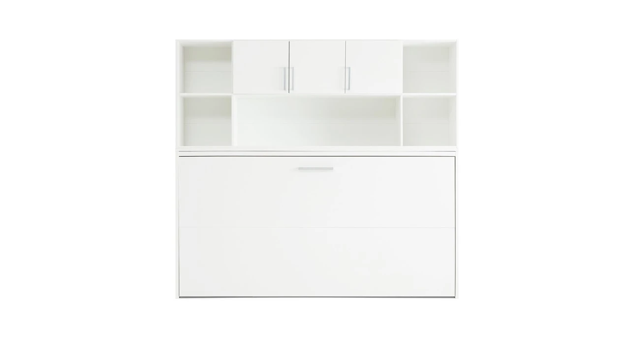 Albero Opklapbed Met Bovenbouw Wit - Ruimtebesparend Verticaal Wandbed 13 Albero Opklapbed Met Bovenbouw Wit - Ruimtebesparend Verticaal Wandbed - Afbeelding 11