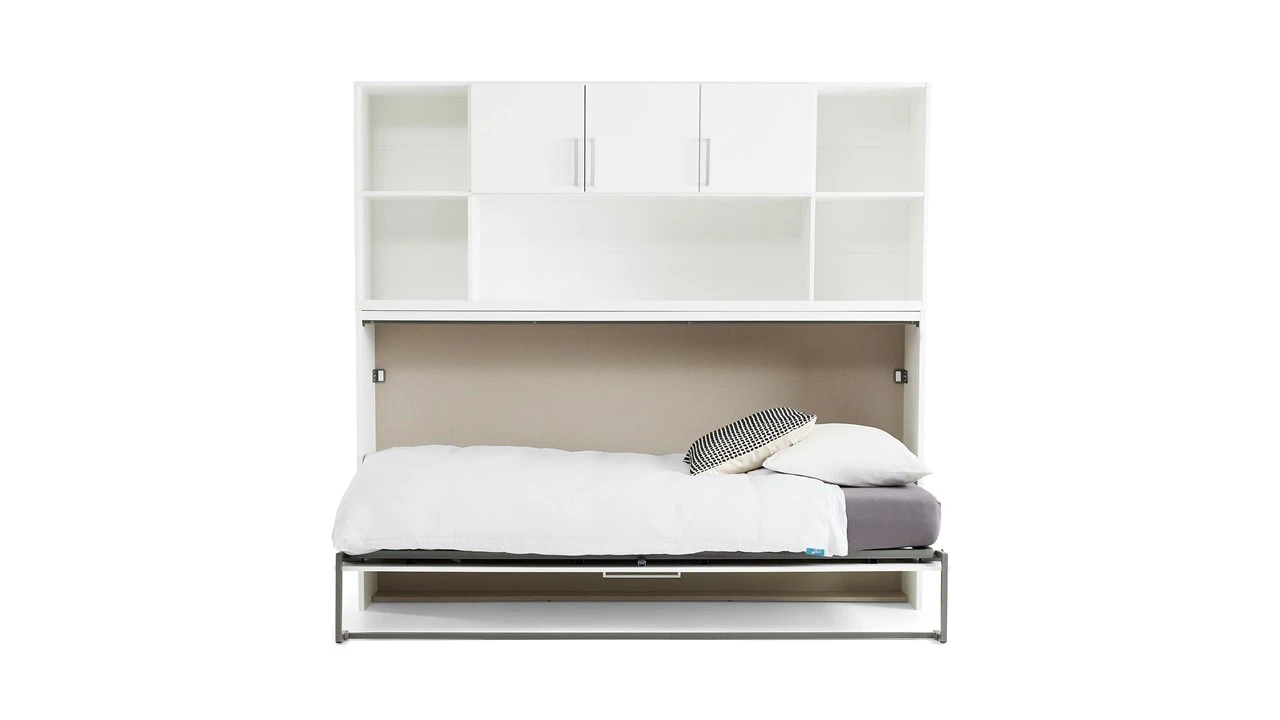 Albero Opklapbed Met Bovenbouw Wit - Ruimtebesparend Verticaal Wandbed 6 Albero Opklapbed Met Bovenbouw Wit - Ruimtebesparend Verticaal Wandbed - Afbeelding 4