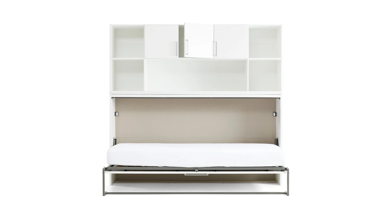 Albero Opklapbed Met Bovenbouw Wit - Ruimtebesparend Verticaal Wandbed 9 Albero Opklapbed Met Bovenbouw Wit - Ruimtebesparend Verticaal Wandbed - Afbeelding 7