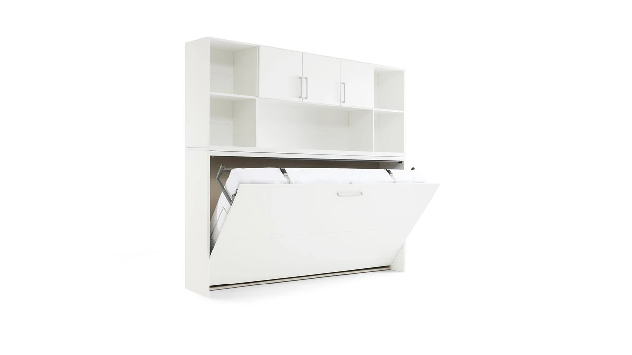 Albero Opklapbed Met Bovenbouw Wit - Ruimtebesparend Verticaal Wandbed 10 Albero Opklapbed Met Bovenbouw Wit - Ruimtebesparend Verticaal Wandbed - Afbeelding 8