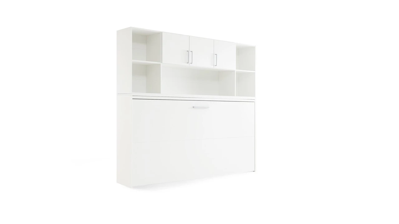 Albero Opklapbed Met Bovenbouw Wit - Ruimtebesparend Verticaal Wandbed 12 Albero Opklapbed Met Bovenbouw Wit - Ruimtebesparend Verticaal Wandbed - Afbeelding 10