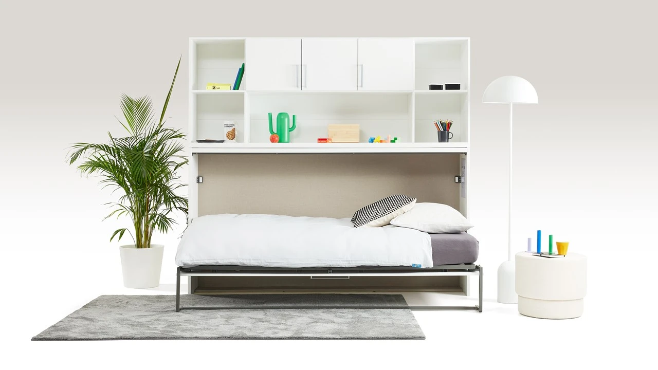 Albero Opklapbed Met Bovenbouw Wit - Ruimtebesparend Verticaal Wandbed 3 Albero Opklapbed Met Bovenbouw Wit - Ruimtebesparend Verticaal Wandbed