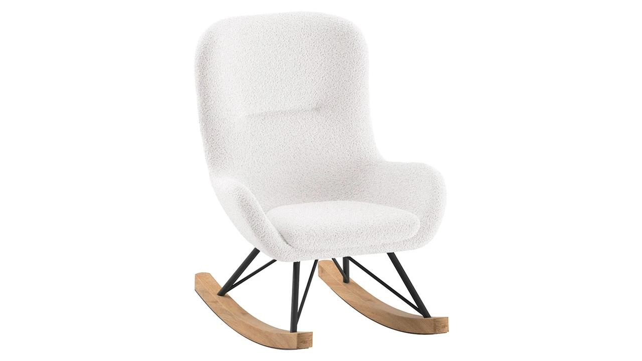 Schommelstoel Rocky Mini Wit Bouclé – Moderne Kinderfauteuil met Houten Onderstel 3 Schommelstoel Rocky Mini Wit Bouclé – Moderne Kinderfauteuil met Houten Onderstel