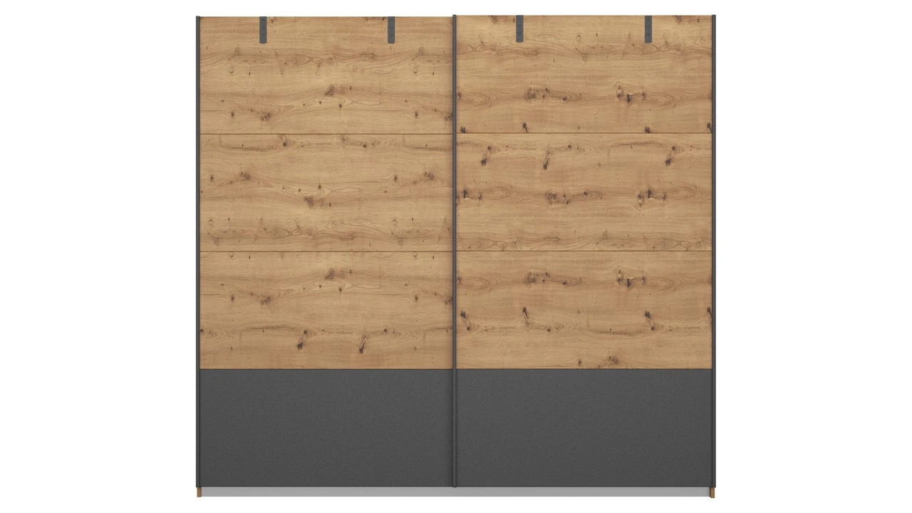 Birmingham Schuifdeurkast – Industrieel Eiken & Metallic Grijs – 2-Deurs Kledingkast 4 Birmingham Schuifdeurkast – Industrieel Eiken & Metallic Grijs – 2-Deurs Kledingkast - Afbeelding 2