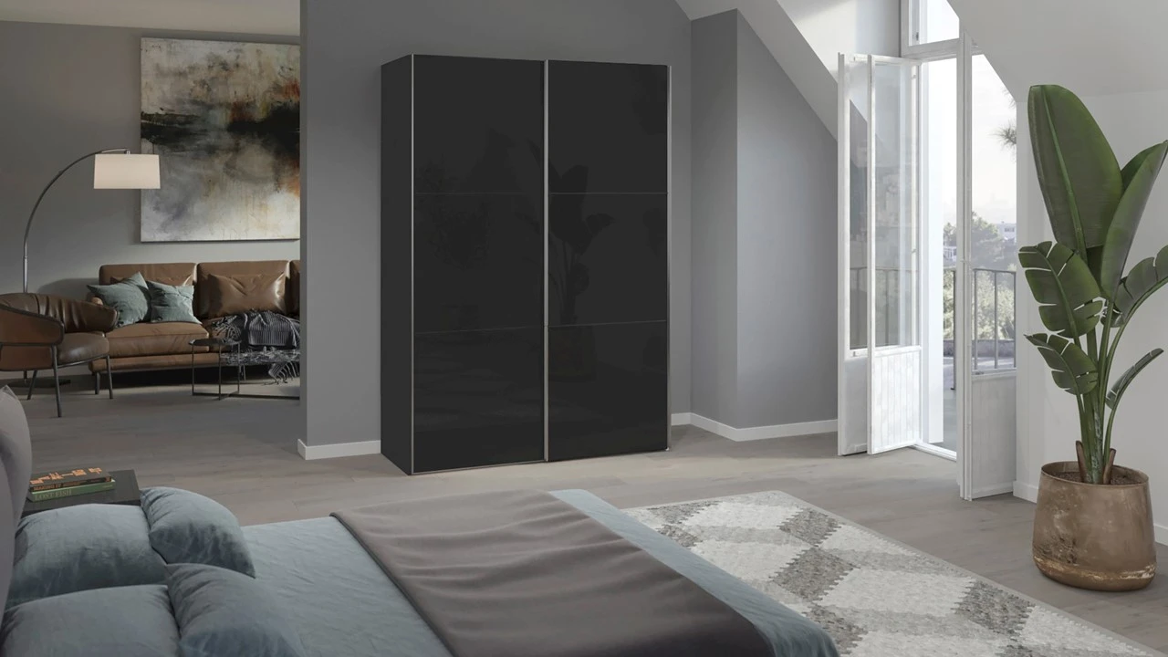 Kixx Schuifdeurkast Zwart met Volledige Glasdeuren – Moderne Garderobekast 4 Kixx Schuifdeurkast Zwart met Volledige Glasdeuren – Moderne Garderobekast - Afbeelding 2