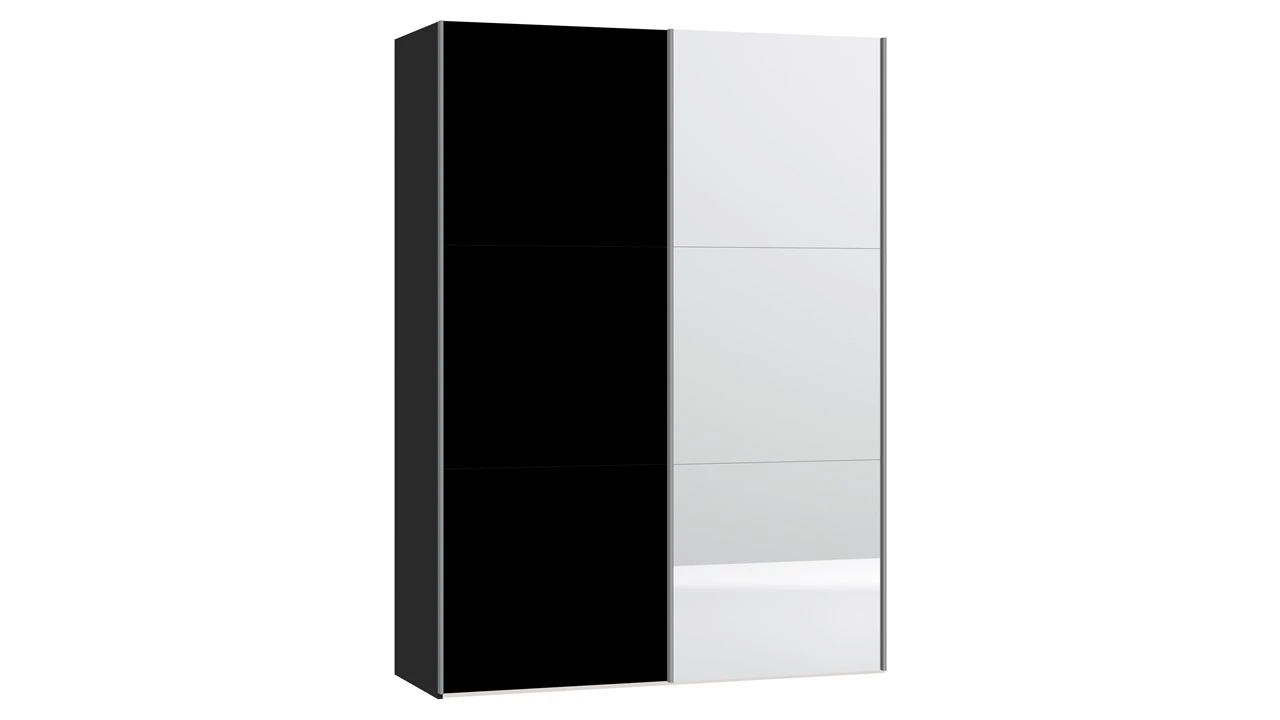 Kixx Schuifdeurkast Zwart Glas en Spiegel – Moderne Kledingkast met Hang- en Leggedeelte 3 Kixx Schuifdeurkast Zwart Glas en Spiegel – Moderne Kledingkast met Hang- en Leggedeelte