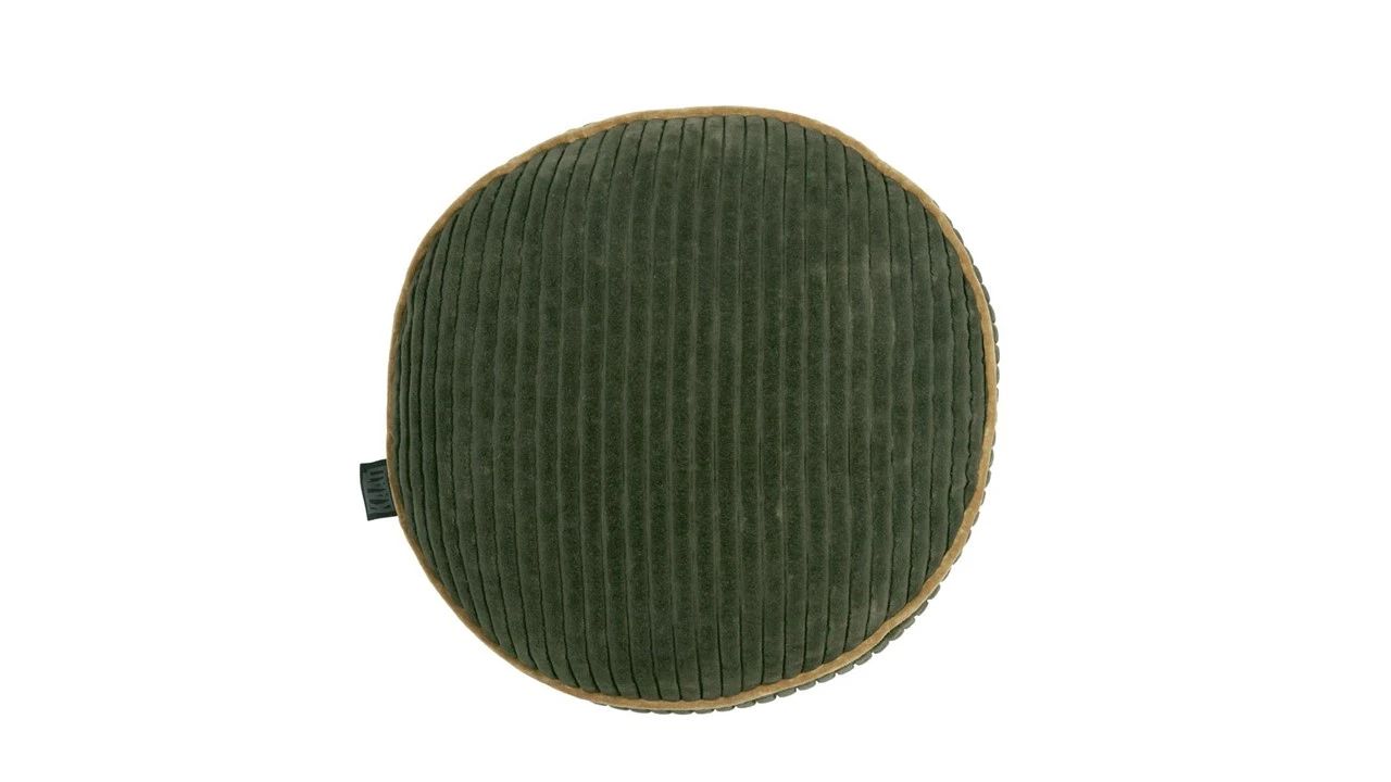 Sierkussen Perdy - Rond Decoratief Kussen met Contrastbies - Gebroken Wit/Oker 3 Sierkussen Perdy - Rond Decoratief Kussen met Contrastbies - Gebroken Wit/Oker