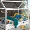 Vipack Dallas Wit Huisbed met Dak en Slaaplade - Massief Grenenhout Kinderbed