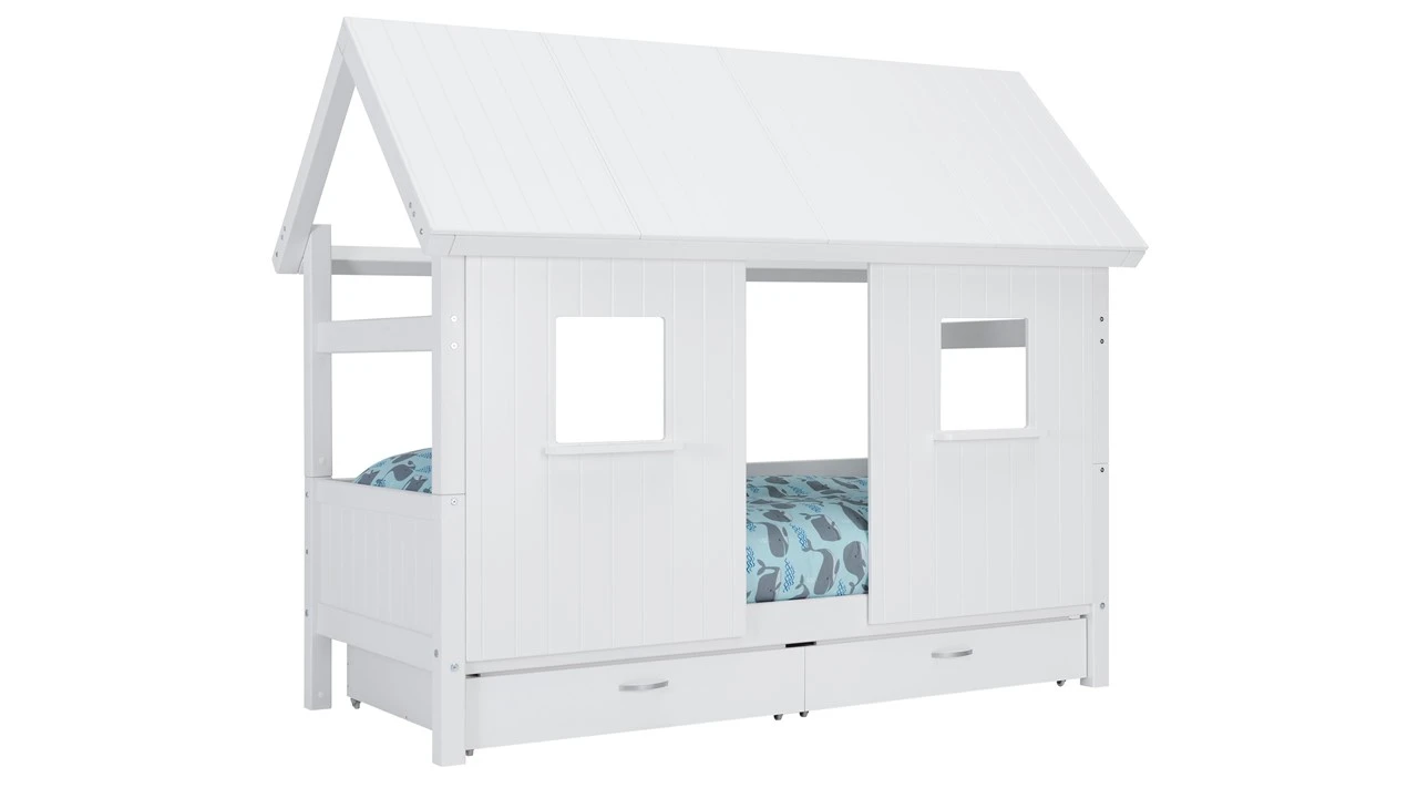 Flexworld Sofabed Puck met Dakframe en Heel Dak - Wit Grenenhout Huisbed 3 Flexworld Sofabed Puck met Dakframe en Heel Dak - Wit Grenenhout Huisbed