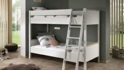 Vipack Stapelbed Londen Wit met Naturel Grenen – Scandinavisch Modern Kinderbed met Trap