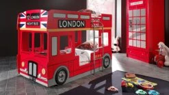 Stapelbed London Bus Rood - Dubbeldekker Kinderbed met LED-Verlichting