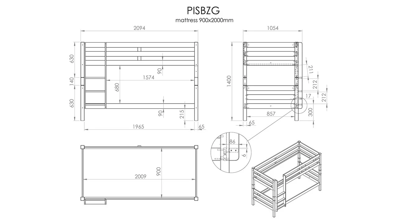 Vipack Pino Laag Stapelbed - Massief Grenenhout - Wit 5 Vipack Pino Laag Stapelbed - Massief Grenenhout - Wit - Afbeelding 3