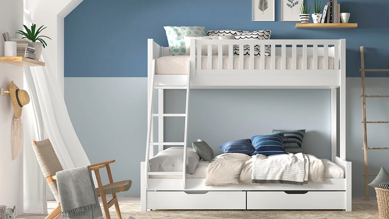Scott 3-persoons Stapelbed met Ladenset - Wit Hout - Modern Design Kinderbed 4 Scott 3-persoons Stapelbed met Ladenset - Wit Hout - Modern Design Kinderbed - Afbeelding 2