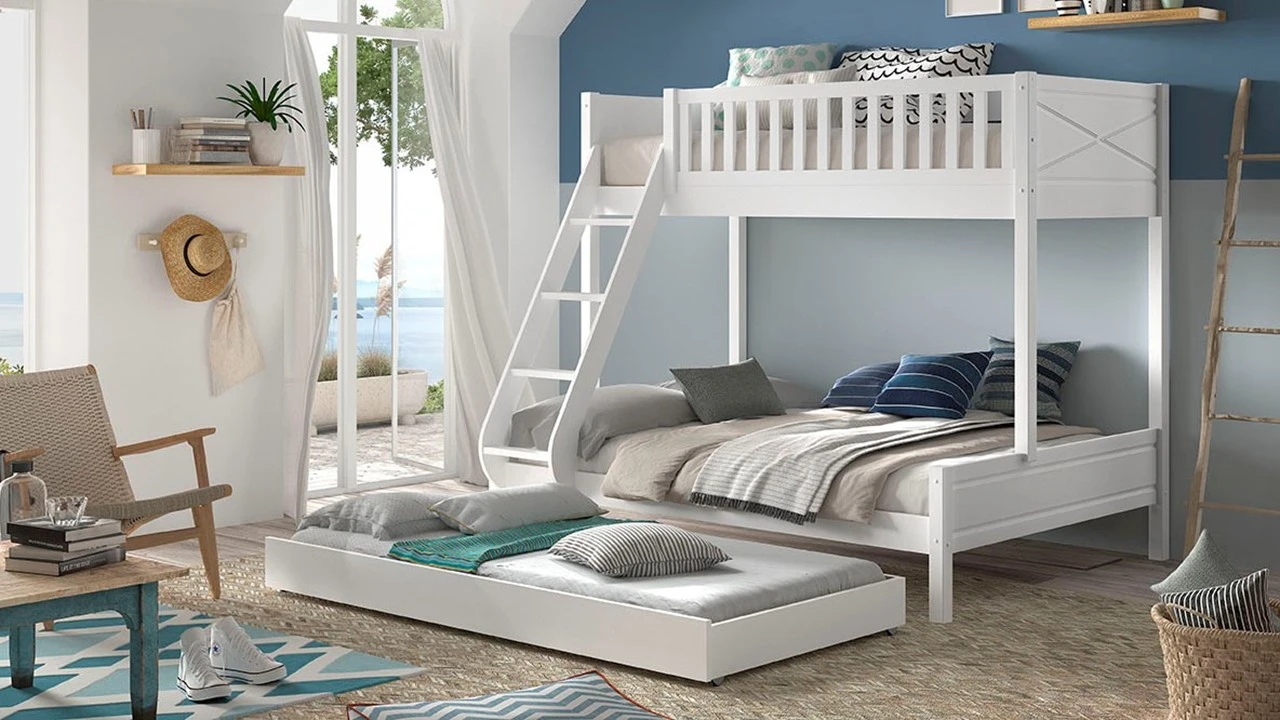 Stapelbed Scott Wit 3-persoons met Slaaplade - Massief Grenen Kinderbed 3 Stapelbed Scott Wit 3-persoons met Slaaplade - Massief Grenen Kinderbed