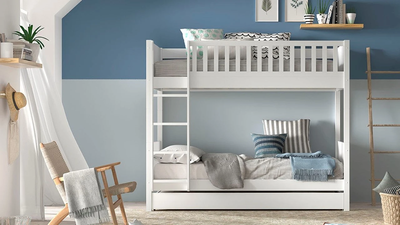 Stapelbed Scott Wit met Slaaplade - Compact Massief Grenen Kinderbed 4 Stapelbed Scott Wit met Slaaplade - Compact Massief Grenen Kinderbed - Afbeelding 2